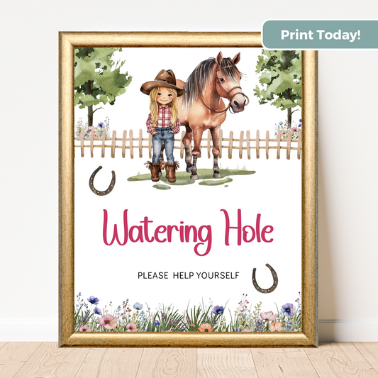 Printable Birthday Drinks Sign - Saddle Up Girl