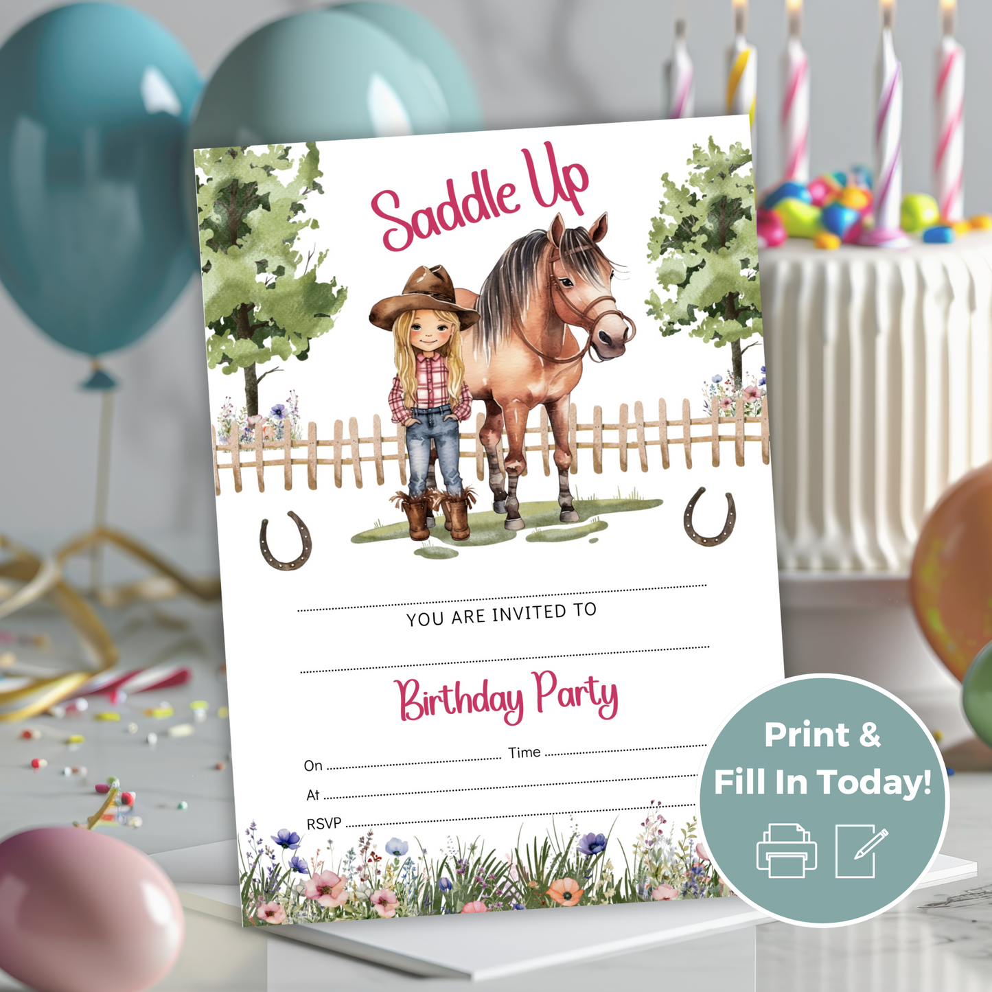 Printable Fill In Birthday Invitation - Saddle Up Girl