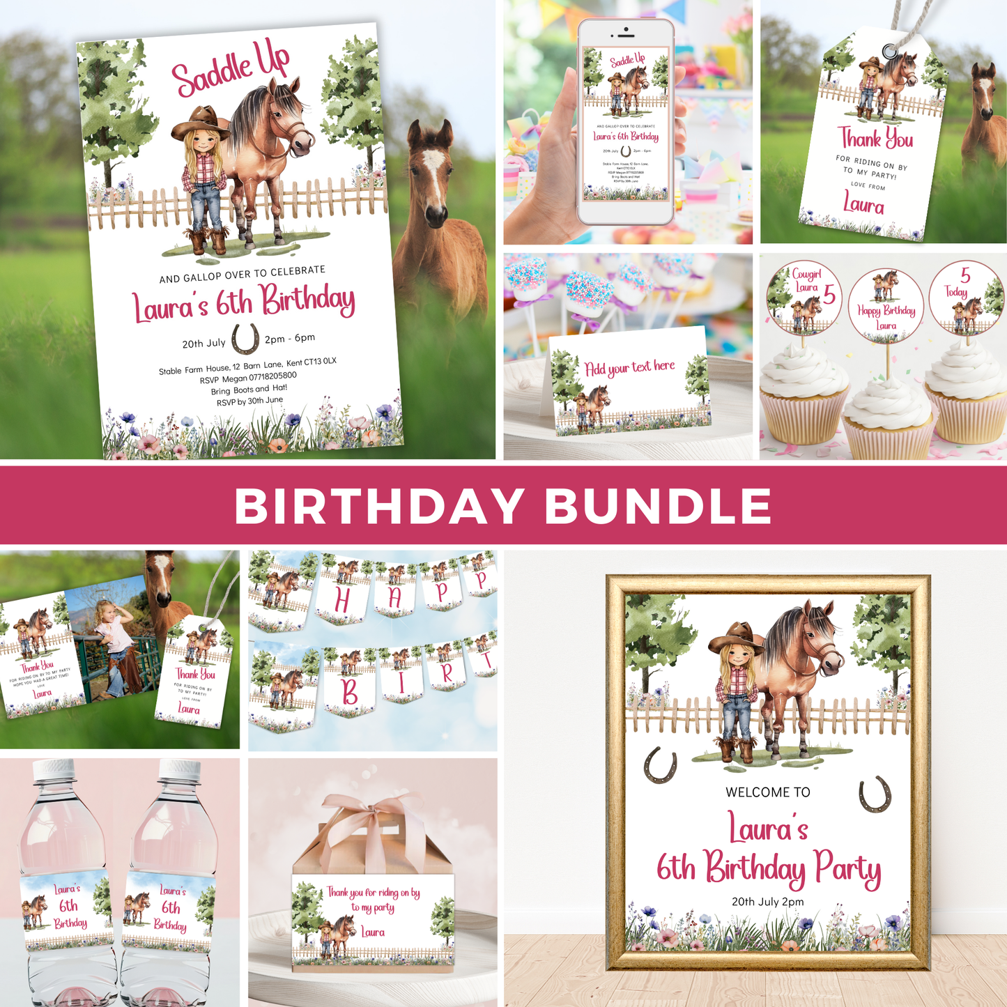 Editable Birthday Bundle - Saddle Up Girl