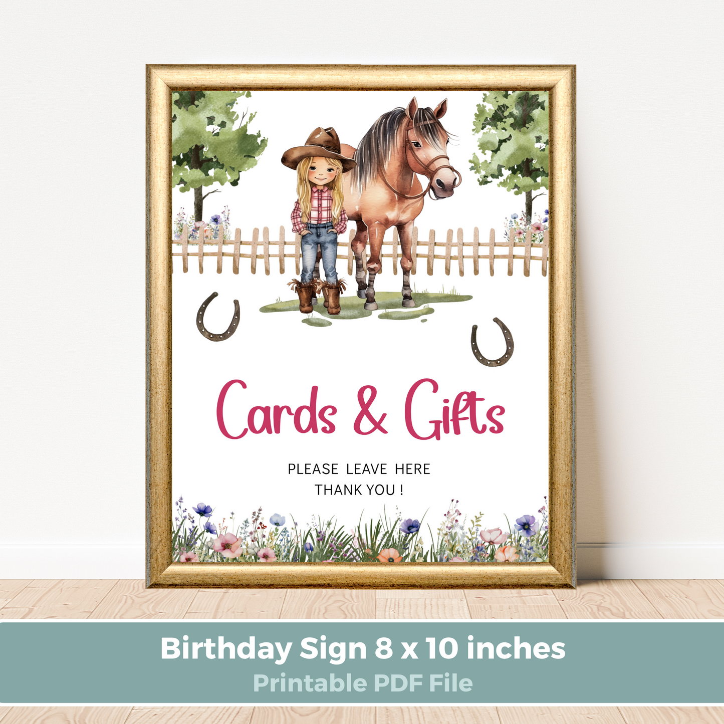 Printable Birthday Cards and Gifts Sign - Saddle Up Girl