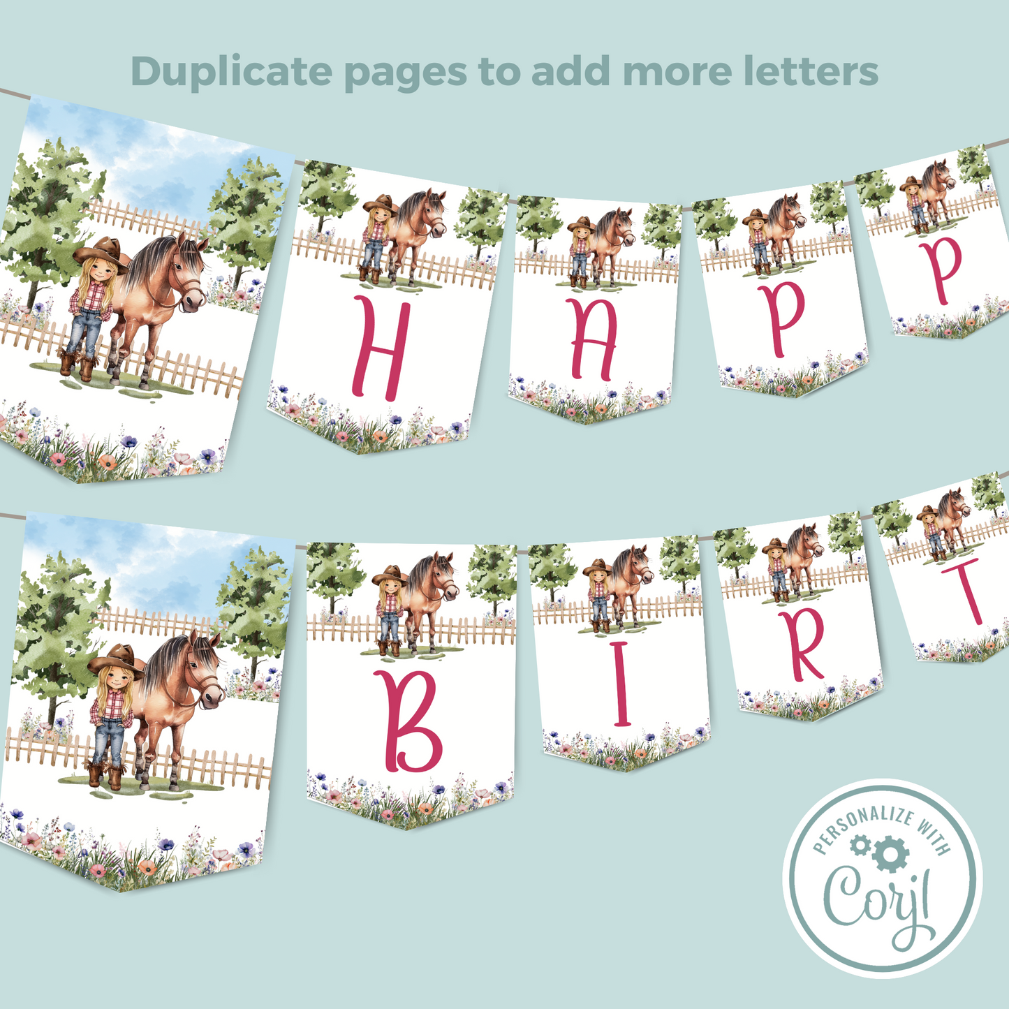 Editable Birthday Banner - Saddle Up Girl