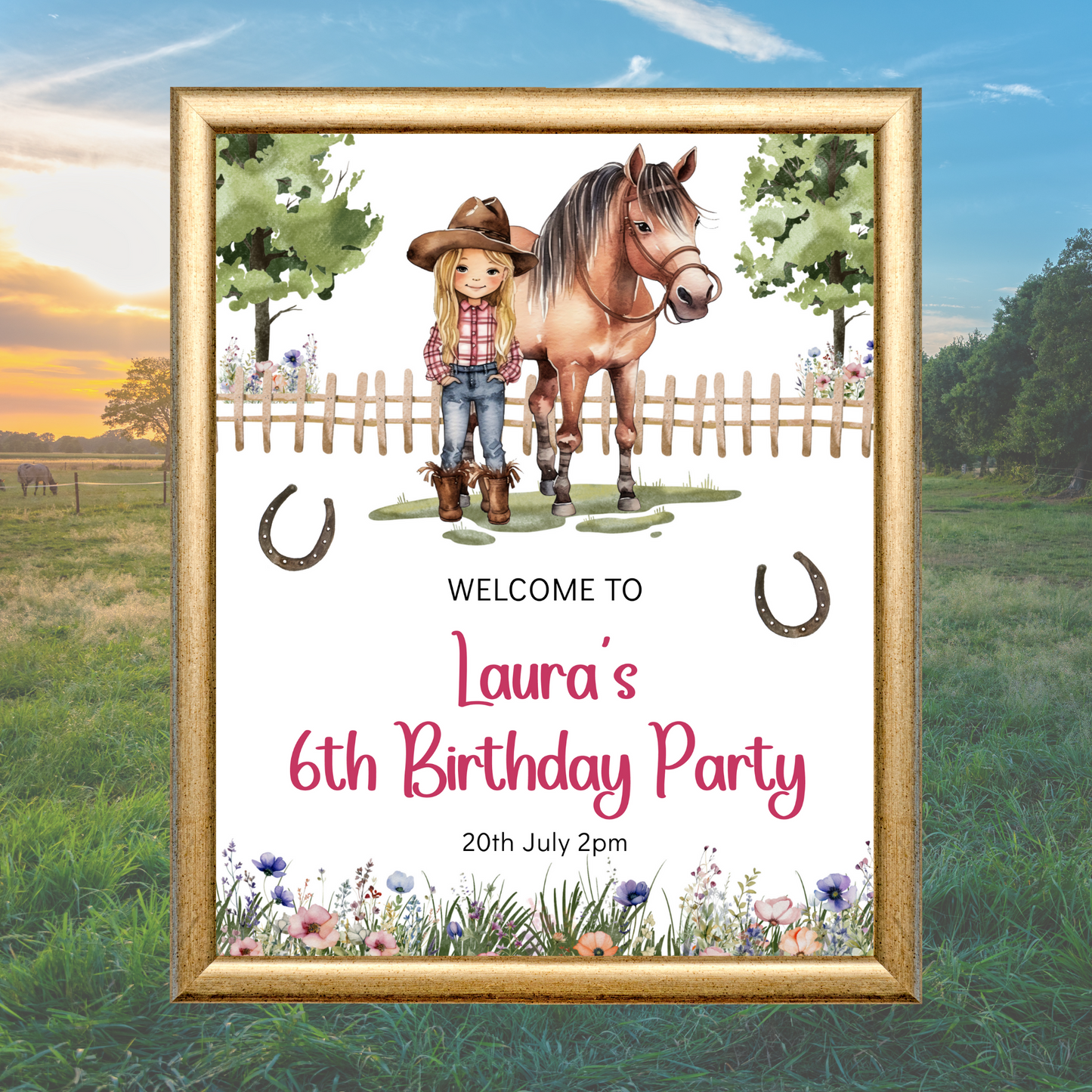 Editable Birthday Welcome Sign - Saddle Up Girl