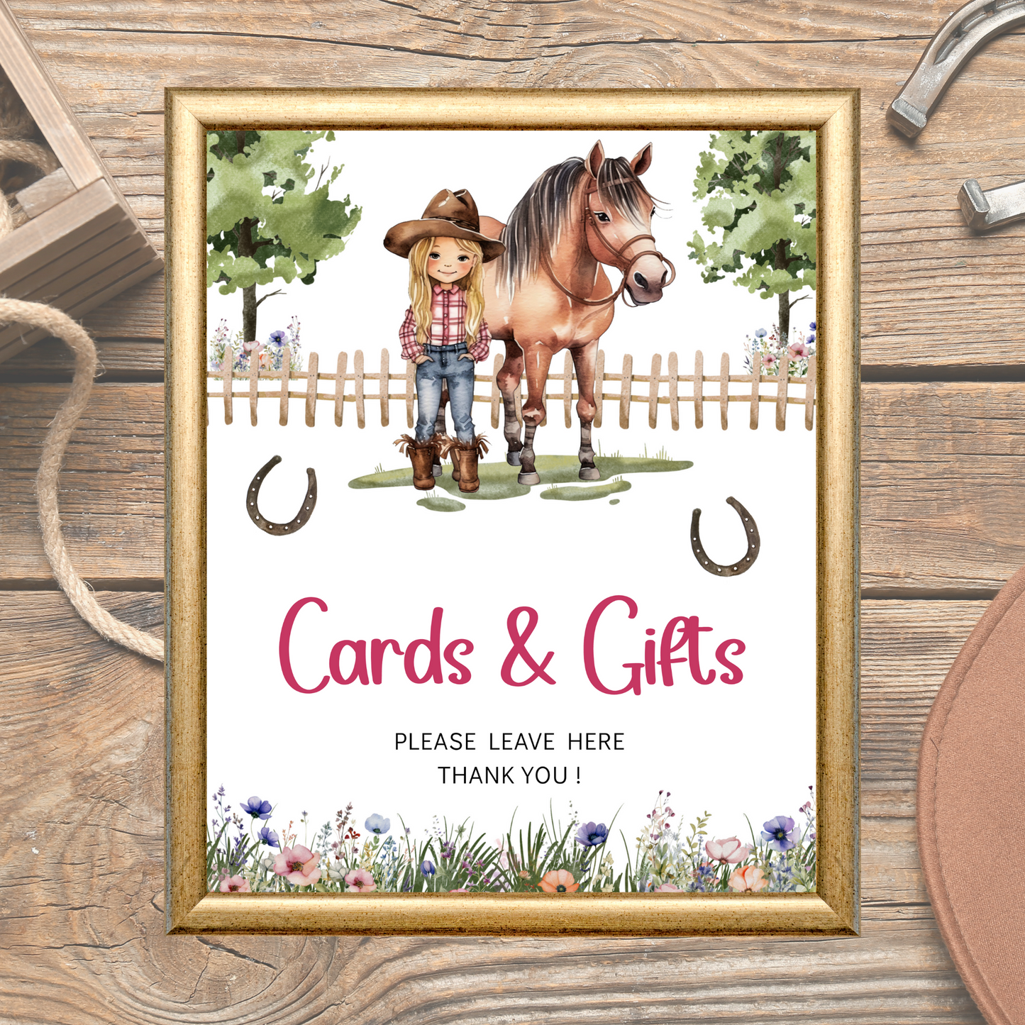 Printable Birthday Cards and Gifts Sign - Saddle Up Girl