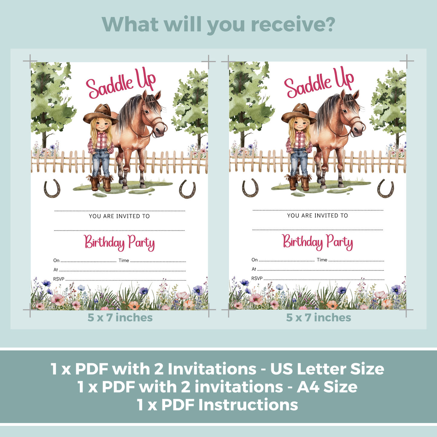 Printable Fill In Birthday Invitation - Saddle Up Girl