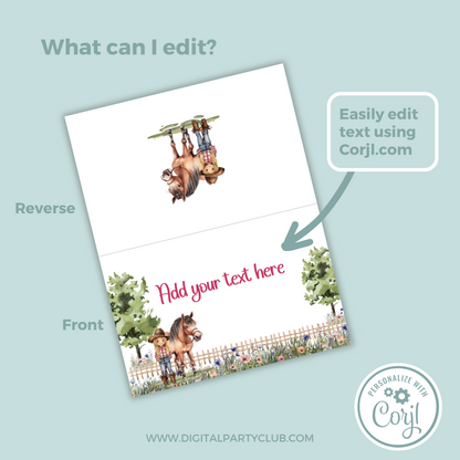 Editable Birthday Food Label / Name Card - Saddle Up Girl