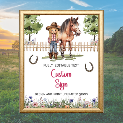 Editable Birthday Custom Sign - Saddle Up Girl