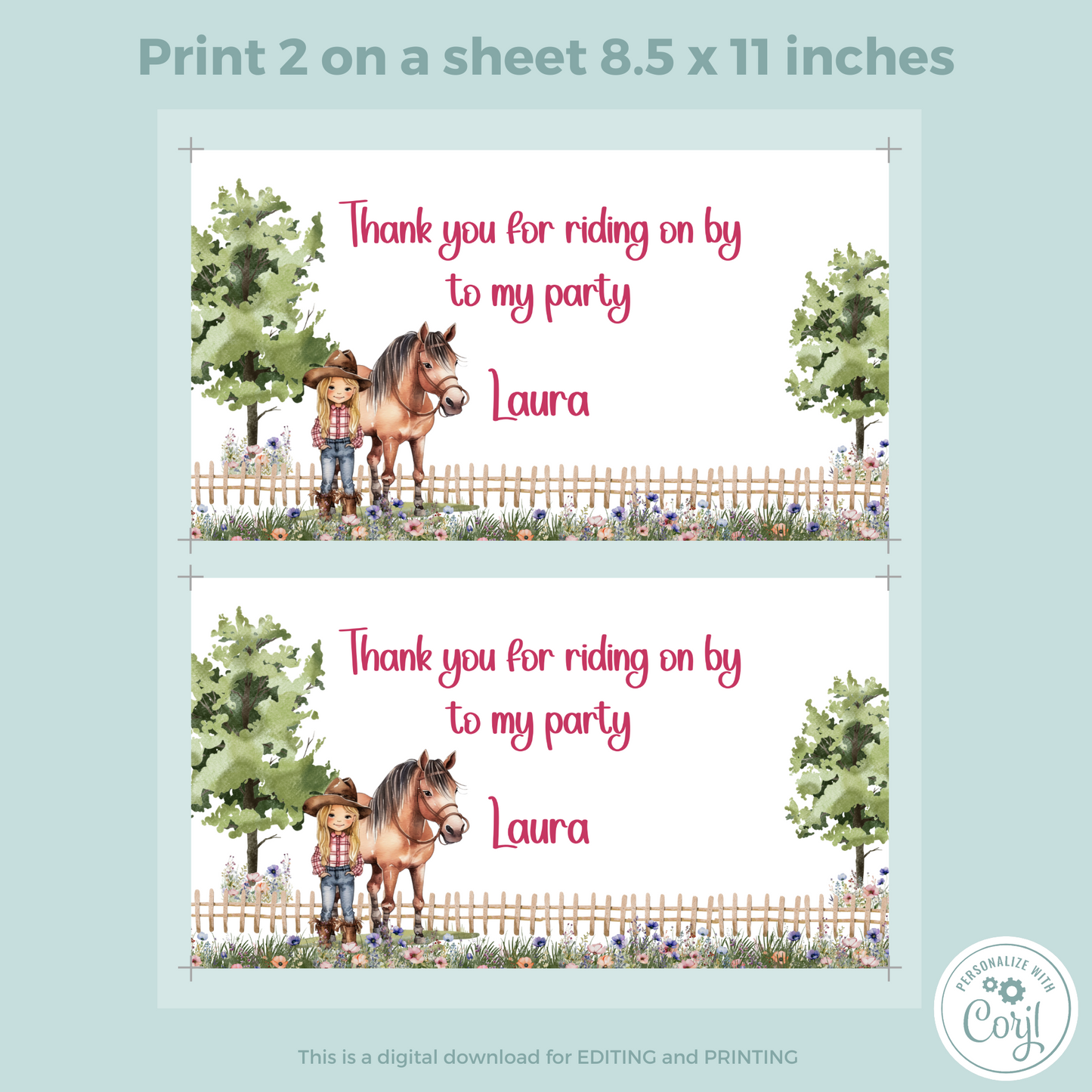 Editable Birthday Gable Box Label - Saddle Up Girl