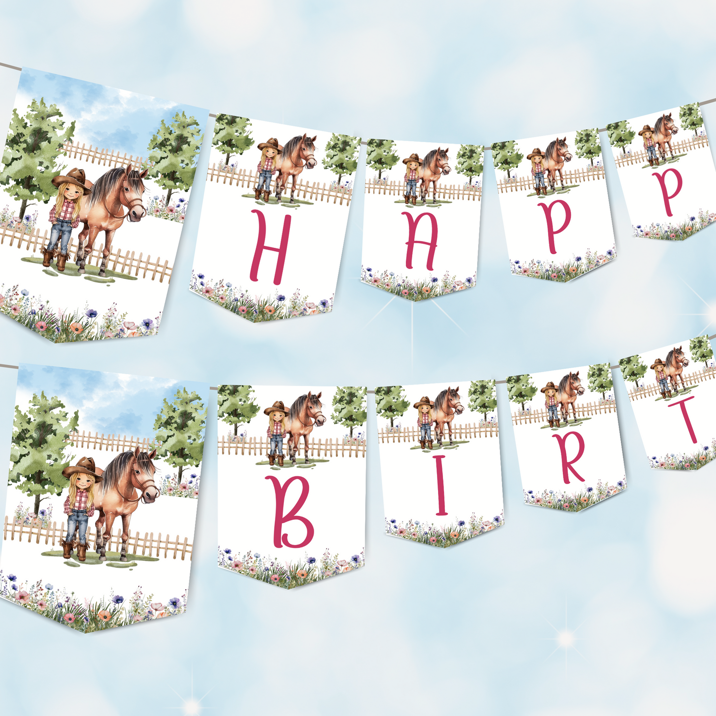 Editable Birthday Banner - Saddle Up Girl