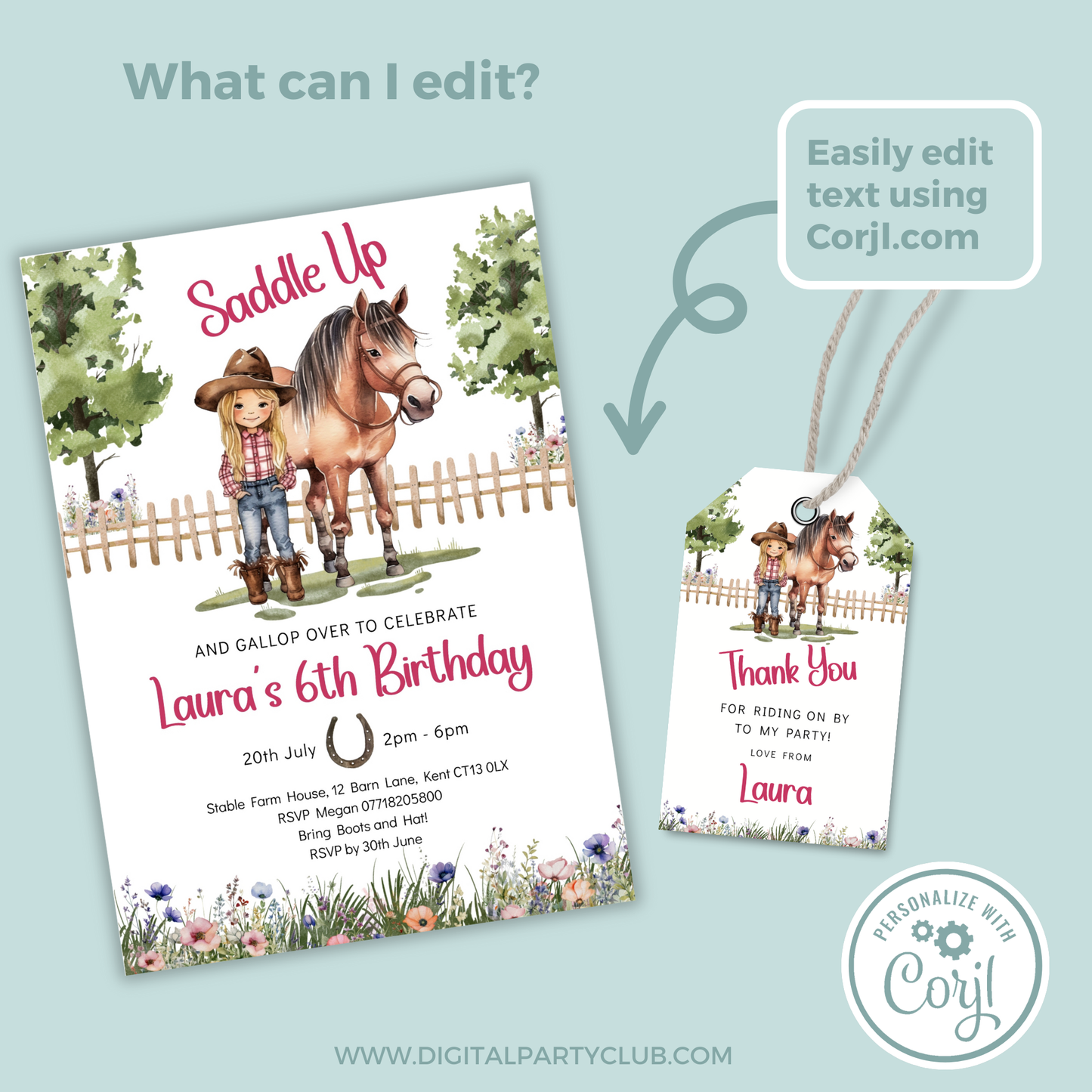 Editable Birthday Bundle - Saddle Up Girl