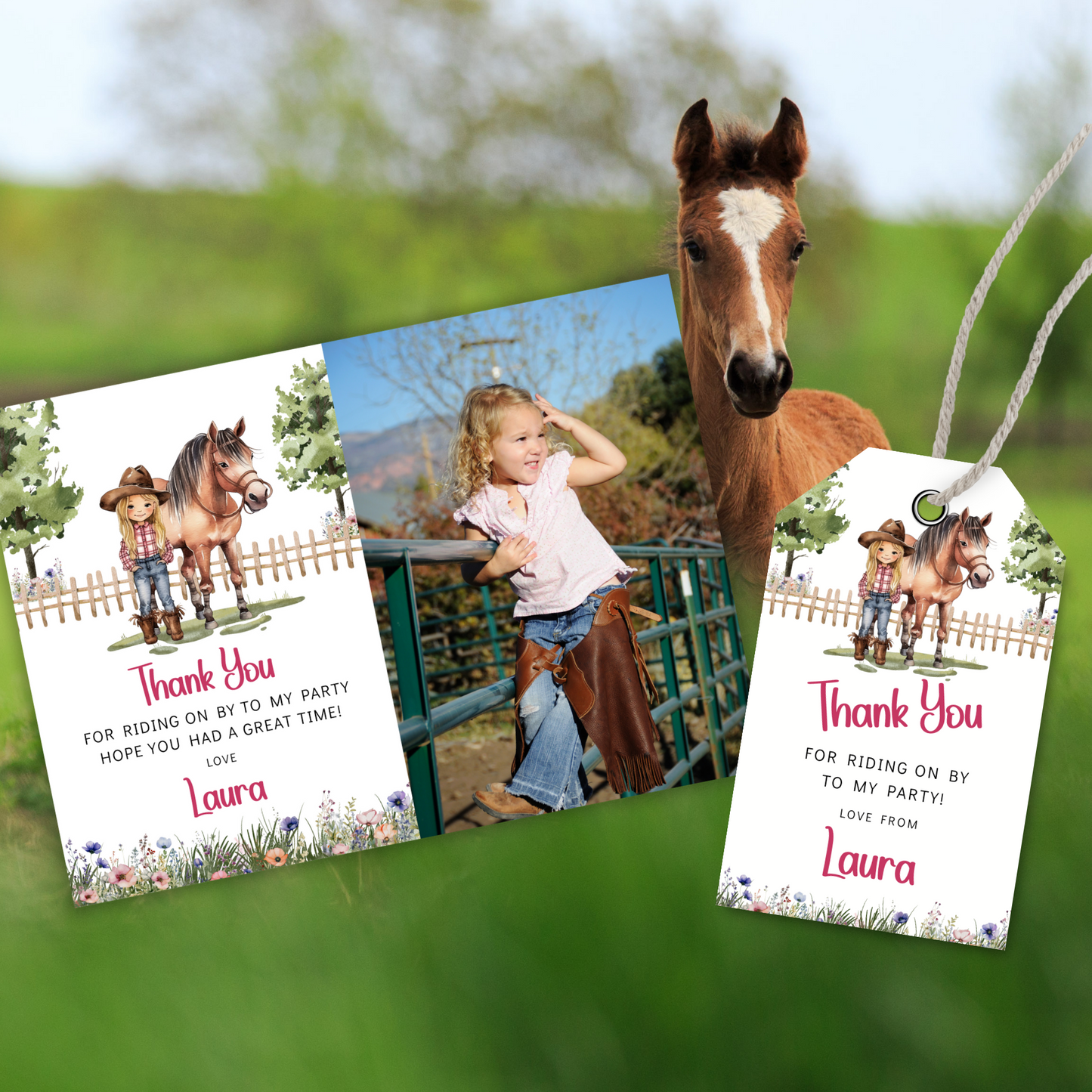 Editable Thank You Card - Saddle Up Girl