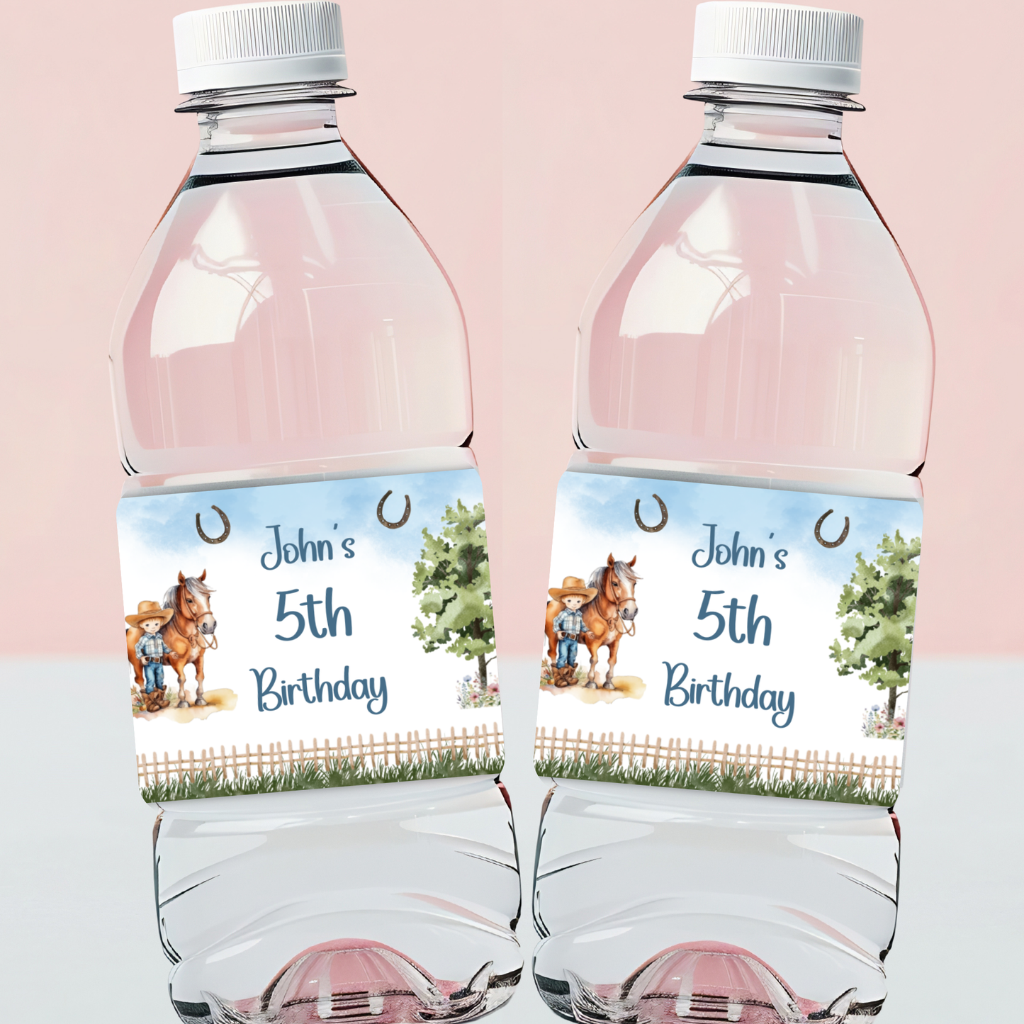 Editable Birthday Water Bottle Label - Saddle Up Boy