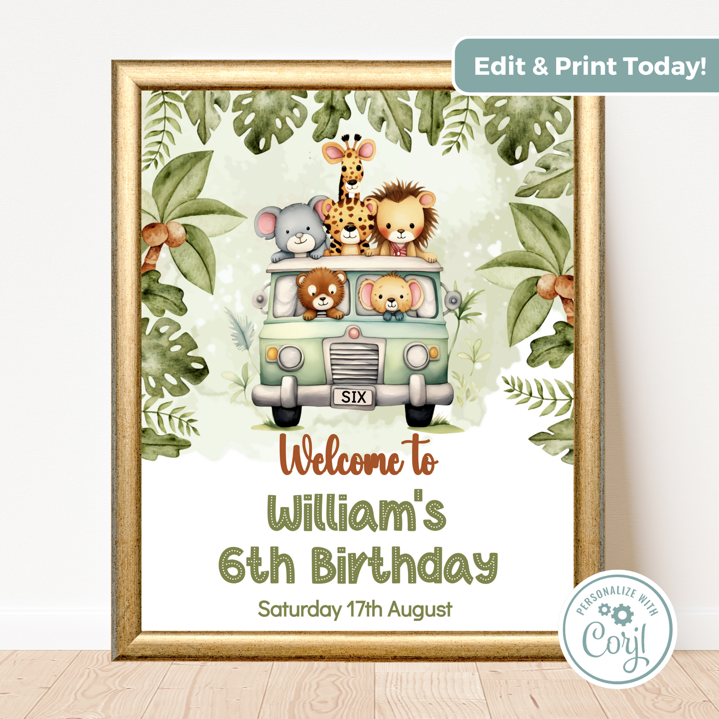 Editable Birthday Welcome Sign - Safari