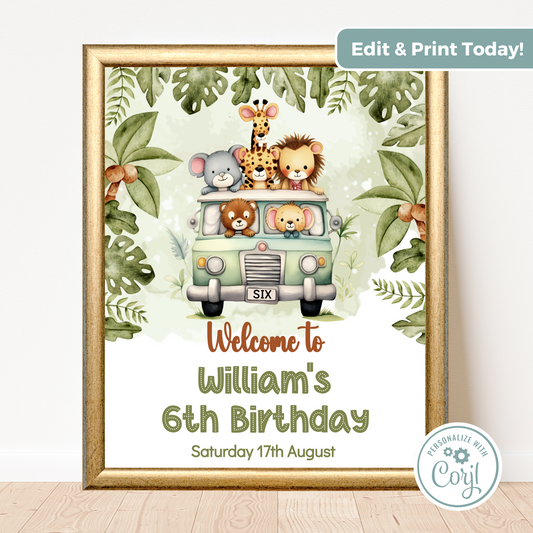 Editable Birthday Welcome Sign - Safari