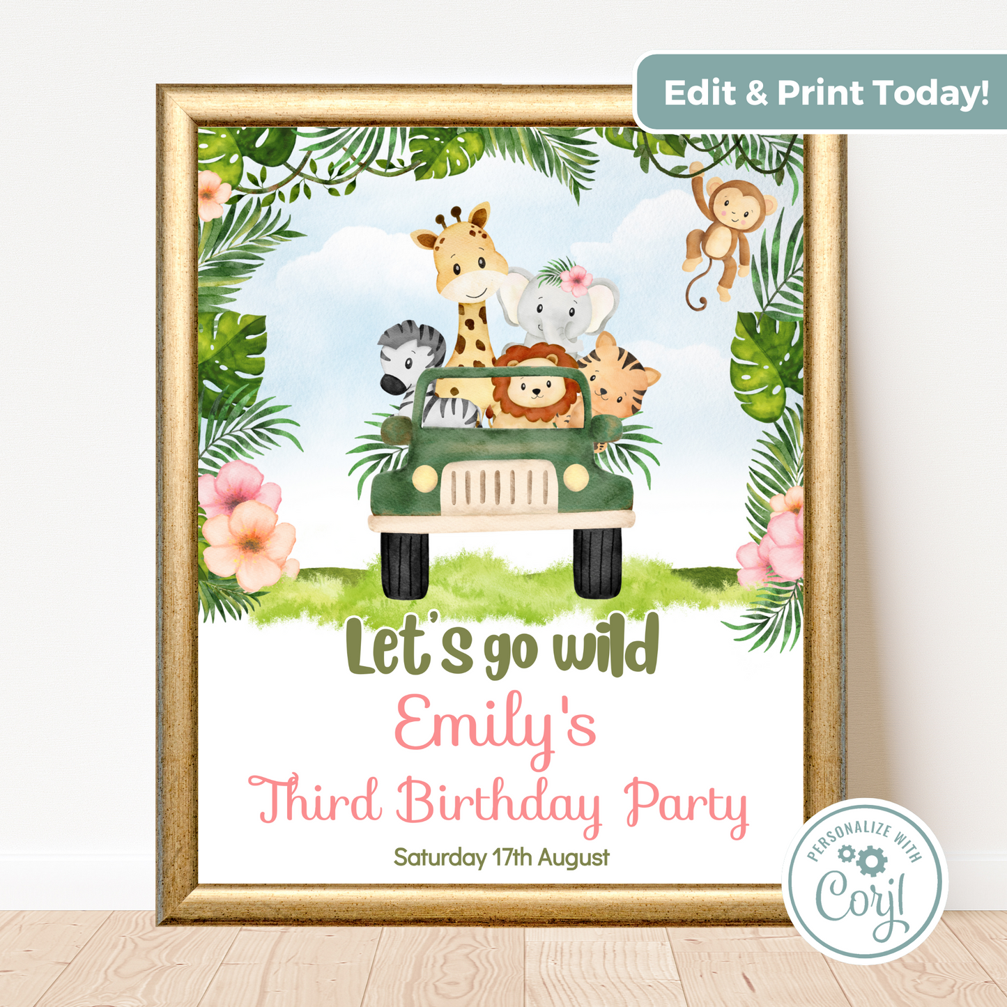 Editable Birthday Welcome Sign - Safari