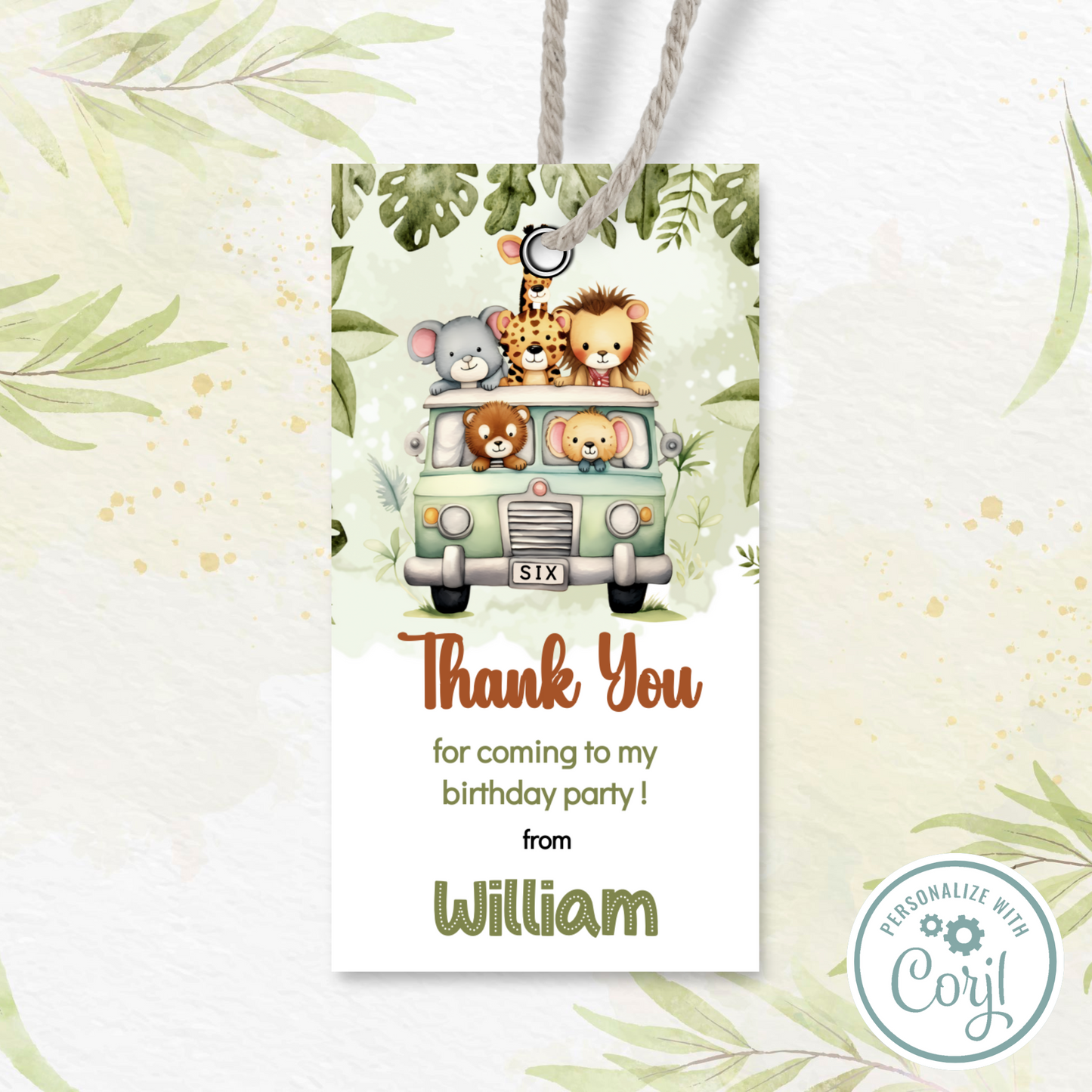 Editable Birthday Thank You Tag - Safari