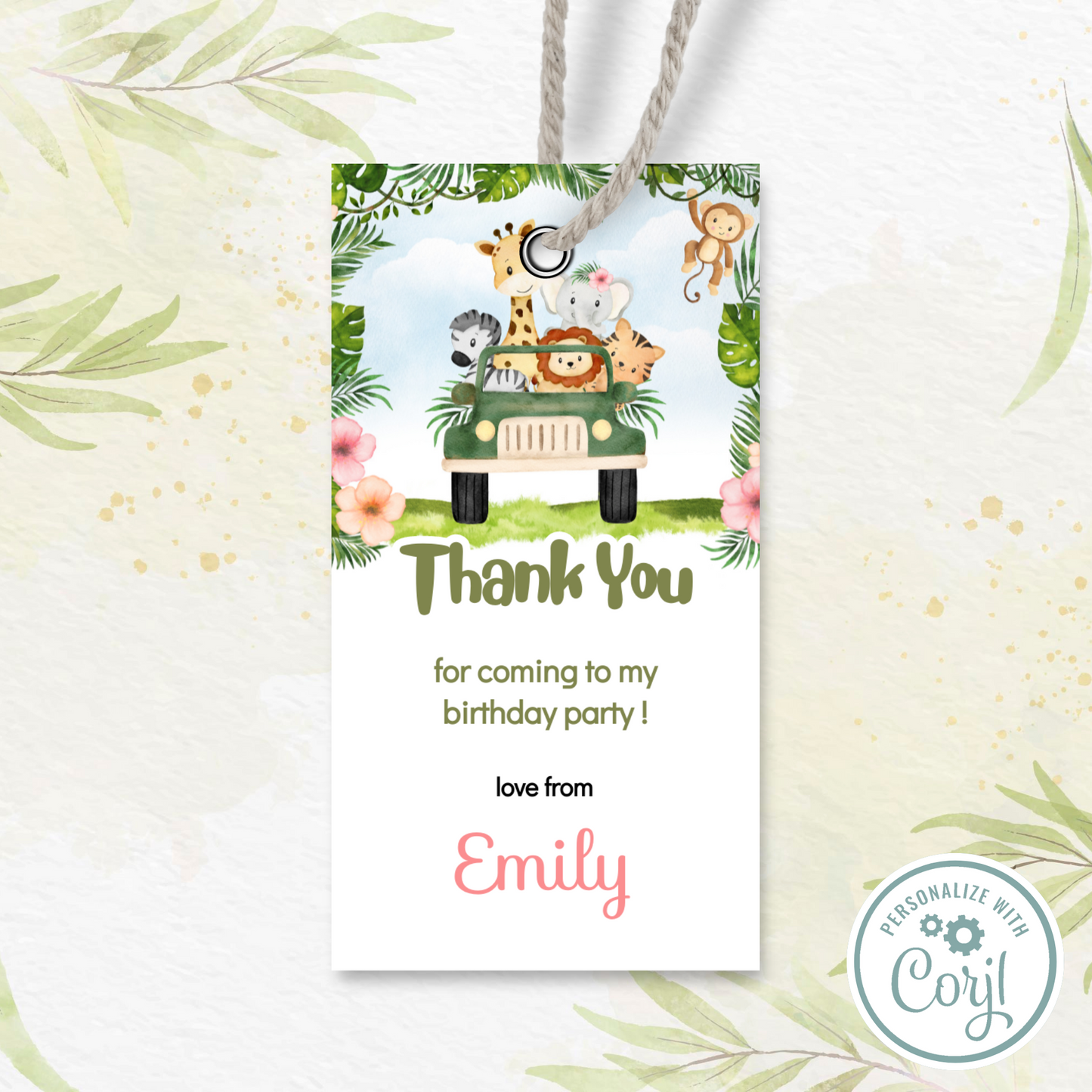 Editable Birthday Thank You Tag - Safari