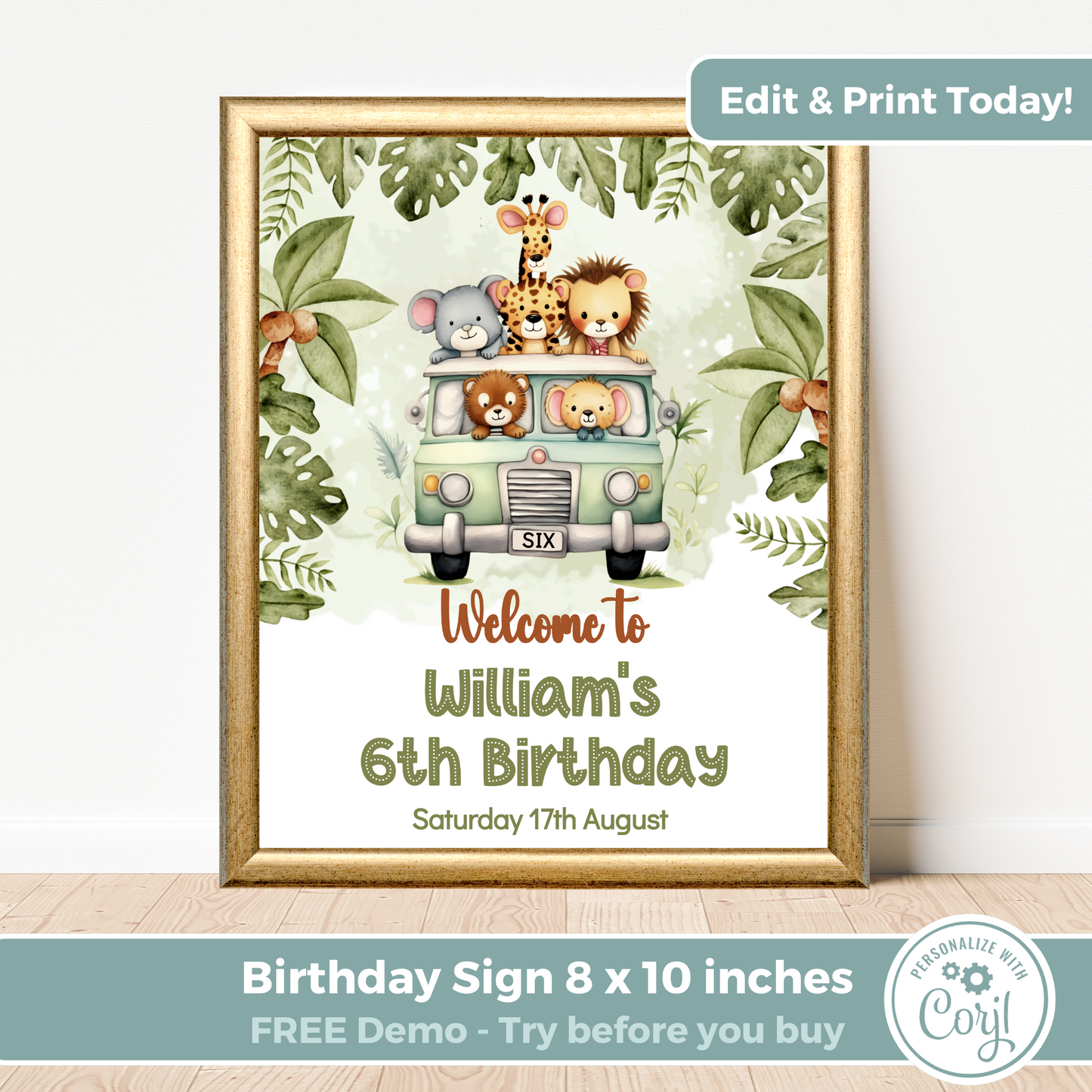 Editable Birthday Welcome Sign - Safari