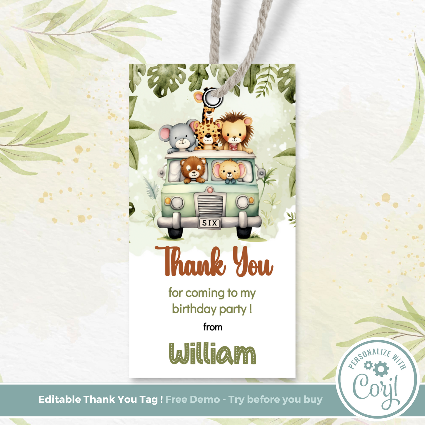 Editable Birthday Thank You Tag - Safari