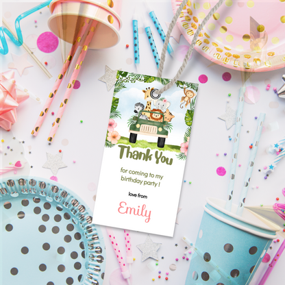 Editable Birthday Thank You Tag - Safari