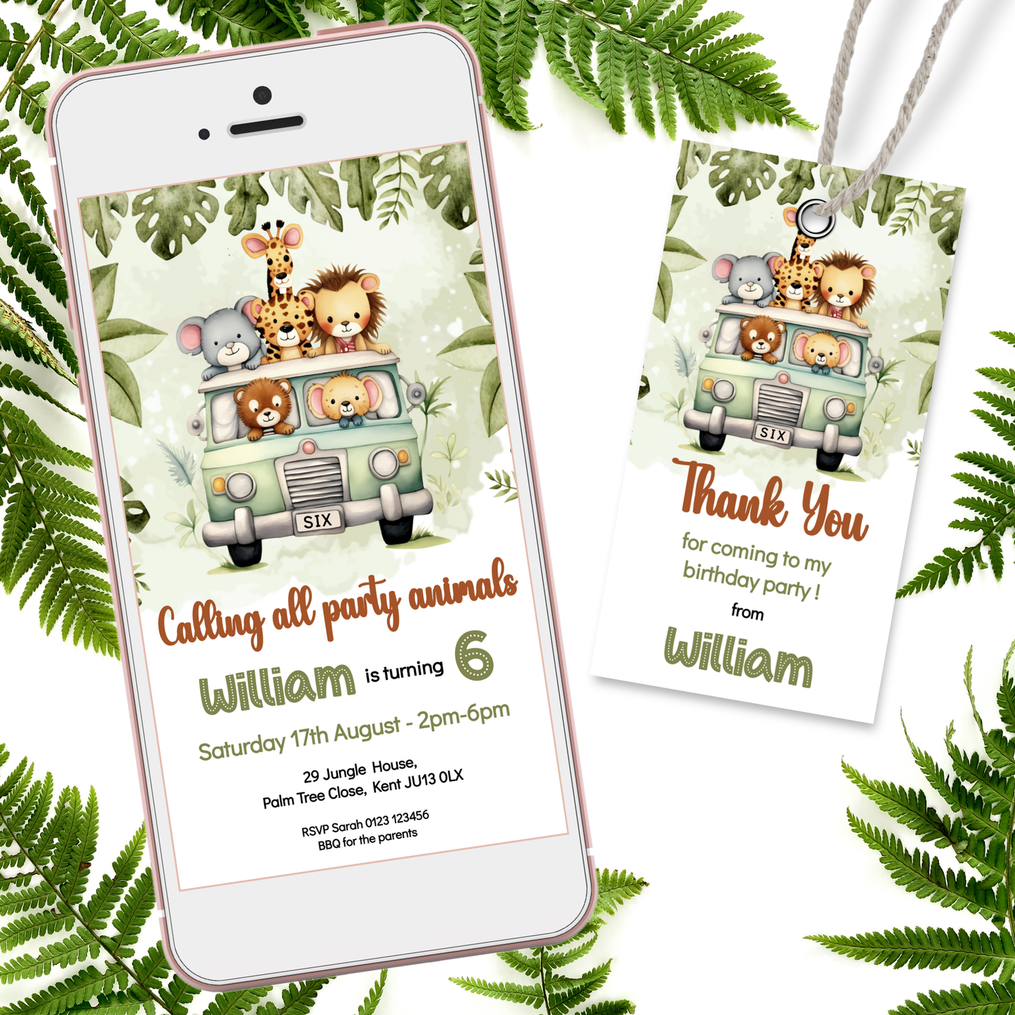 Editable Evite Birthday Invitation and FREE Thank You Tag - Safari