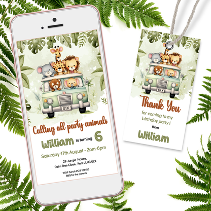 Editable Evite Birthday Invitation and FREE Thank You Tag - Safari