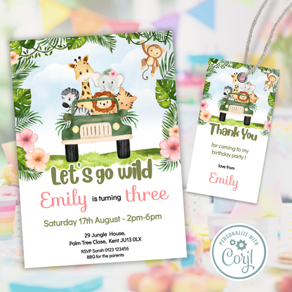Editable Birthday Invitation and FREE Thank You Tag - Safari
