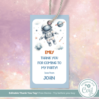 Editable Birthday Thank You Tag - Spaceman
