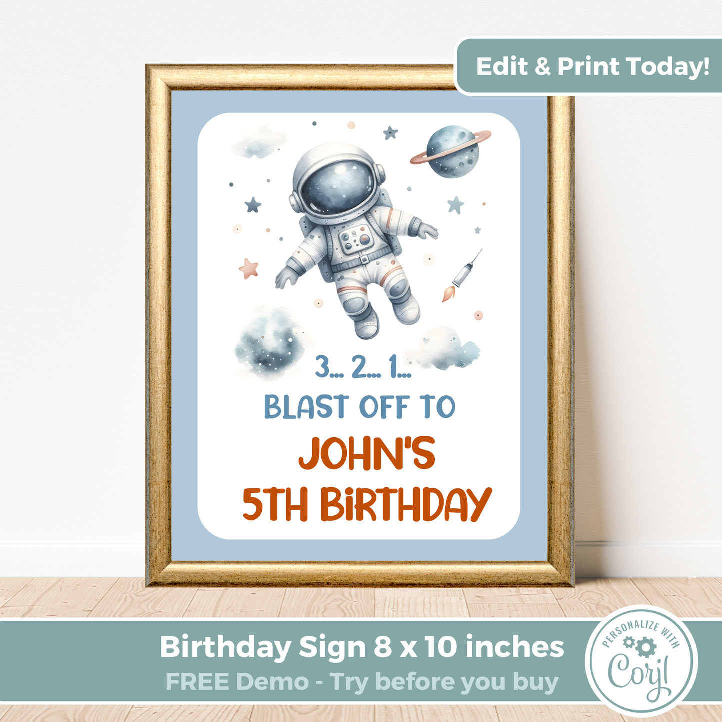 Editable Birthday Welcome Sign - Spaceman