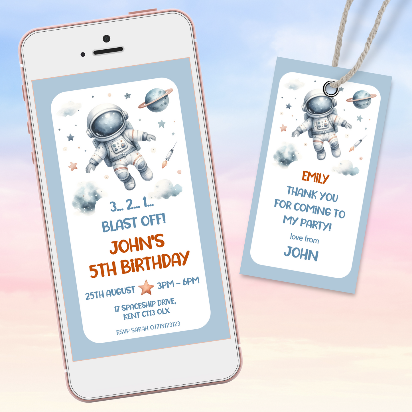 Editable Evite Birthday Invitation and FREE Thank You Tag - Spaceman