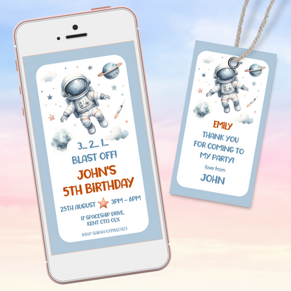 Editable Evite Birthday Invitation and FREE Thank You Tag - Spaceman