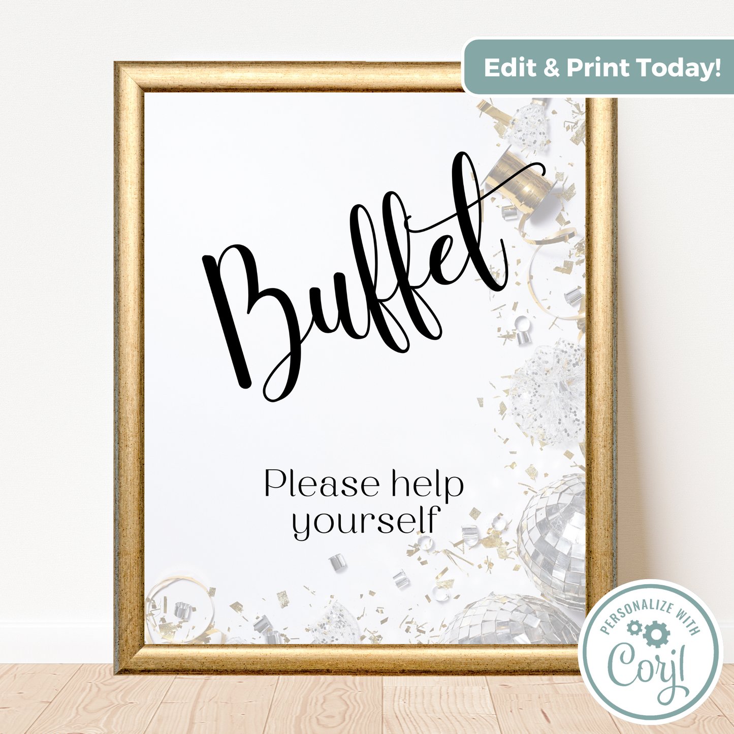 Printable Birthday Buffet Sign - Surprise Black