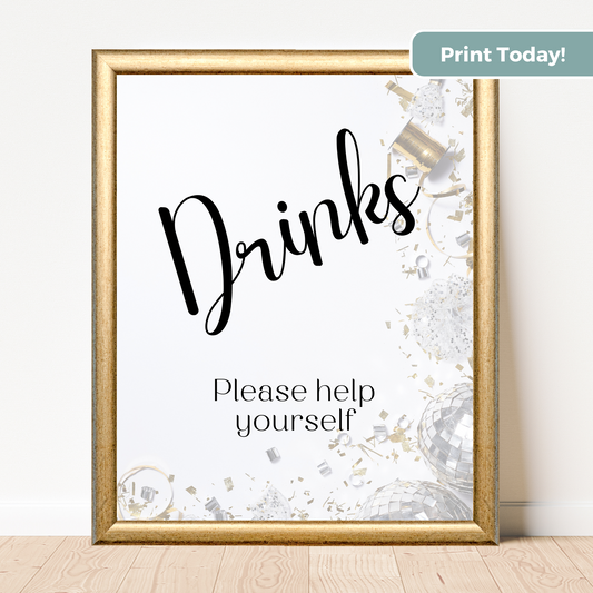 Printable Birthday Drinks Sign - Surprise Black