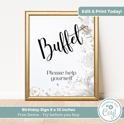 Printable Birthday Buffet Sign - Surprise Black