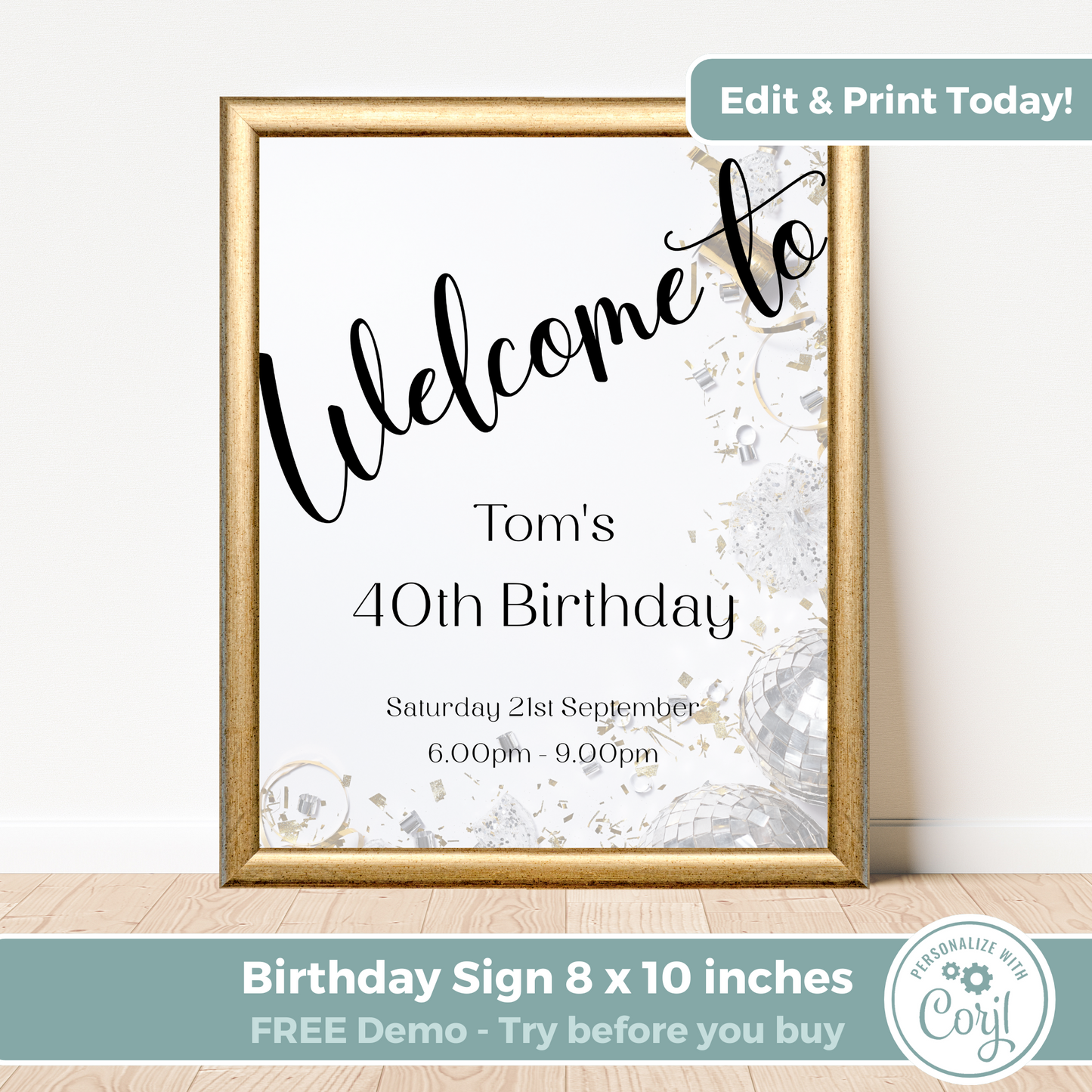 Editable Birthday Welcome Sign - Surprise Black