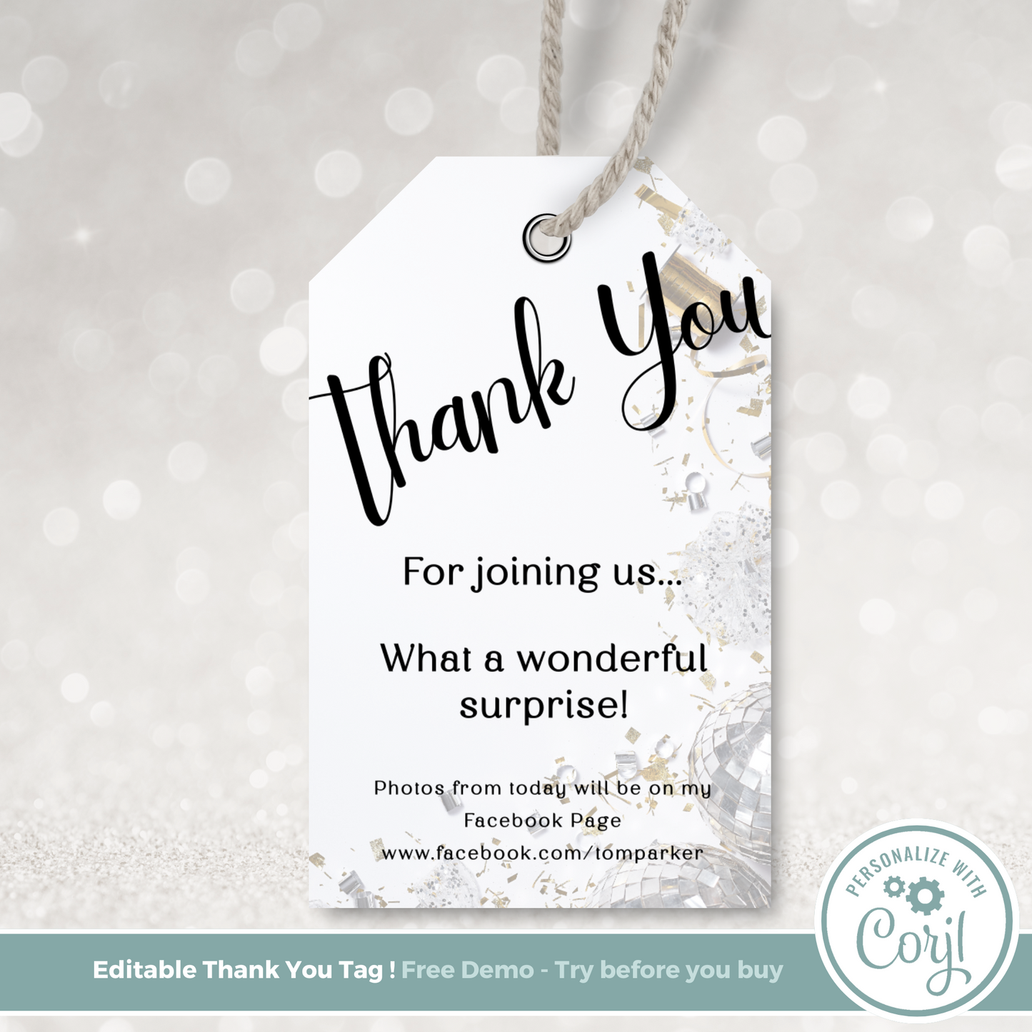 Editable Birthday Thank You Tag - Surprise Black