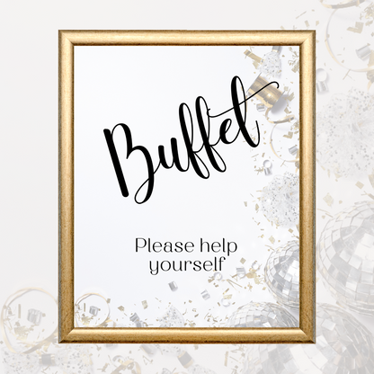 Printable Birthday Buffet Sign - Surprise Black