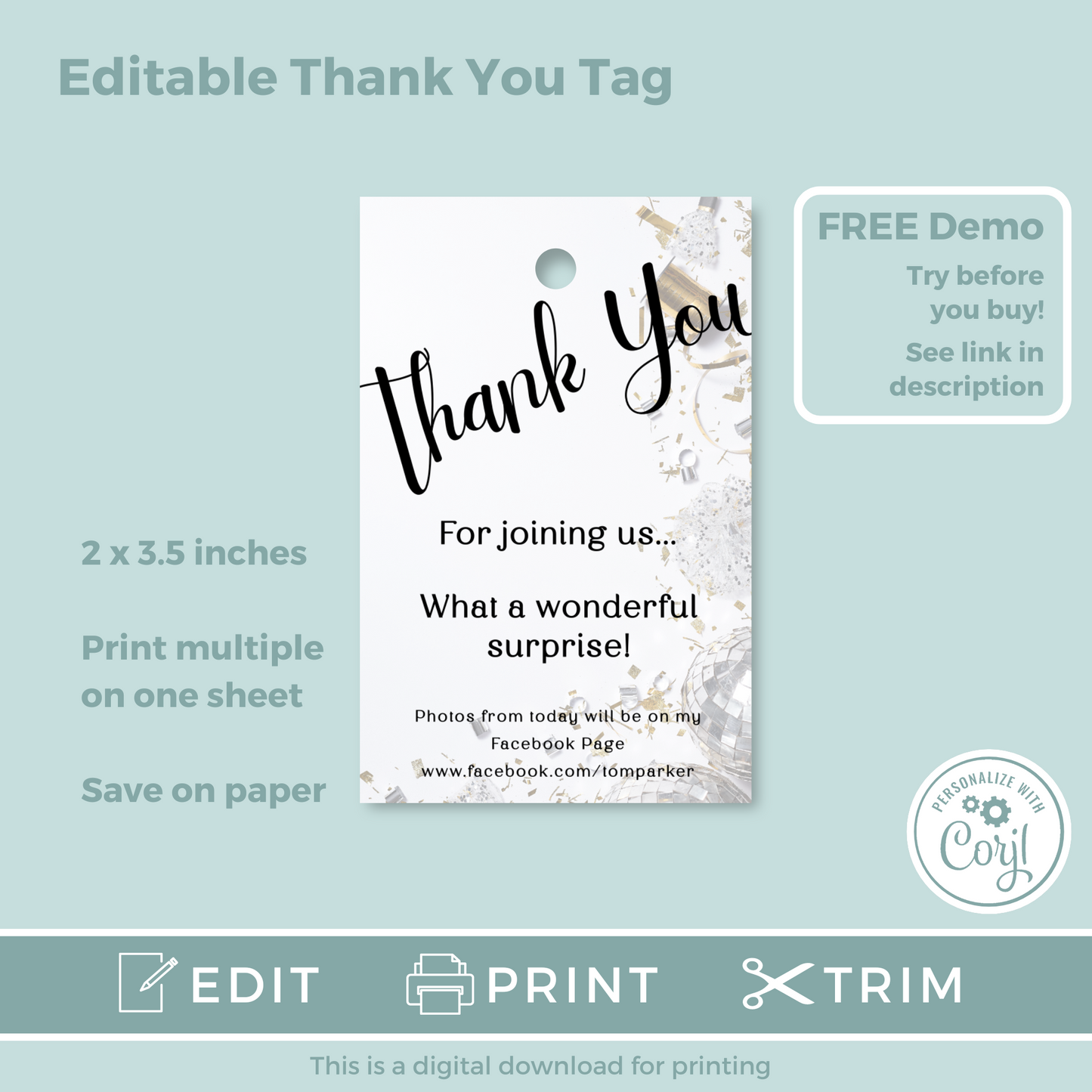 Editable Birthday Thank You Tag - Surprise Black