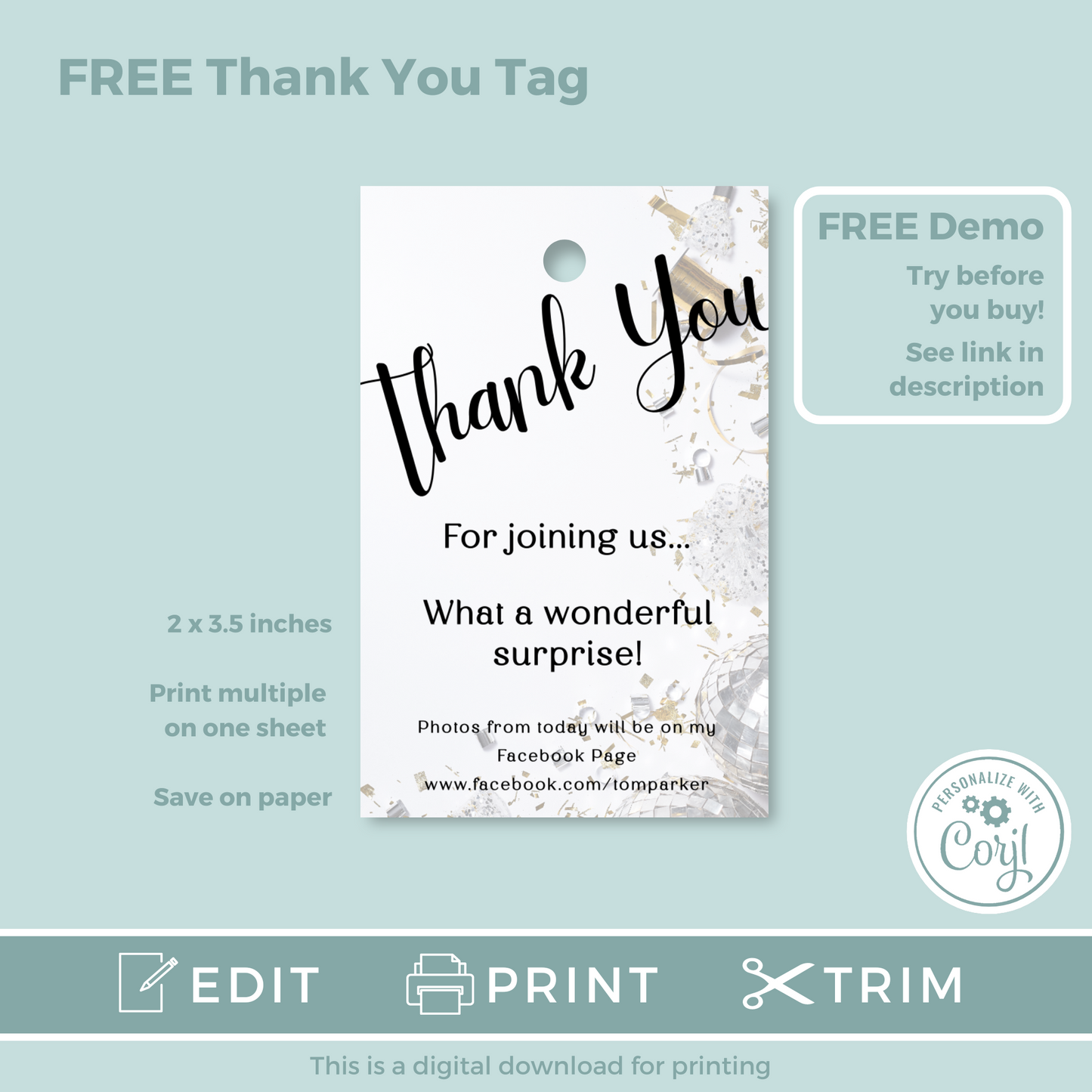 Editable Phone Birthday Invitation and FREE Thank You Tag - Surprise Black