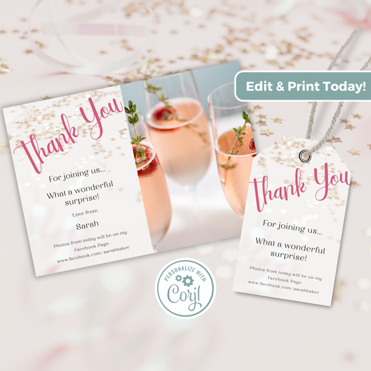 Editable Thank You Card - Surprise Pink