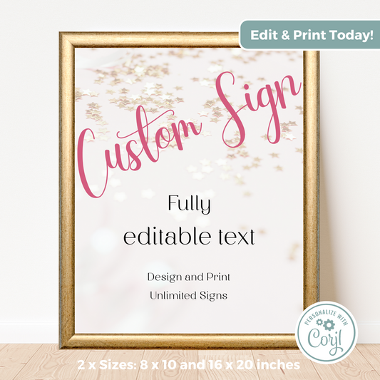 Editable Birthday Custom Sign - Surprise Pink