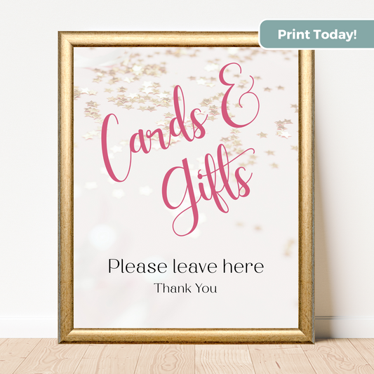 Printable Birthday Cards and Gifts Sign - Surprise Pink