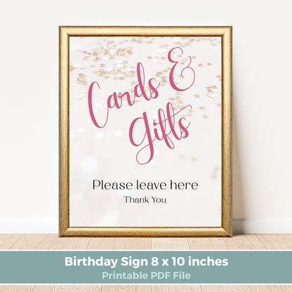 Printable Birthday Cards and Gifts Sign - Surprise Pink
