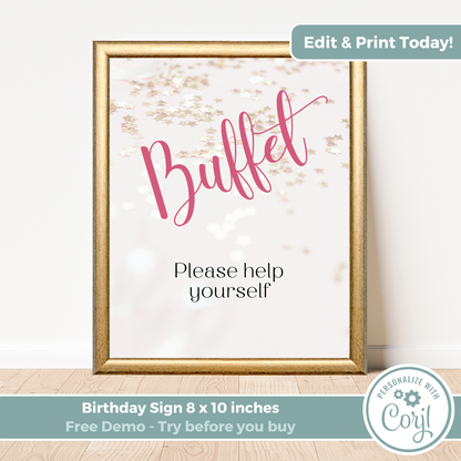 Printable Birthday Buffet Sign - Surprise Pink