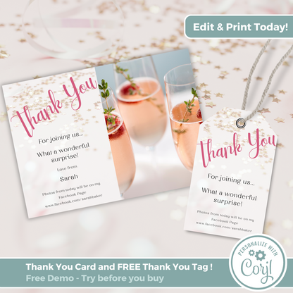 Editable Thank You Card - Surprise Pink
