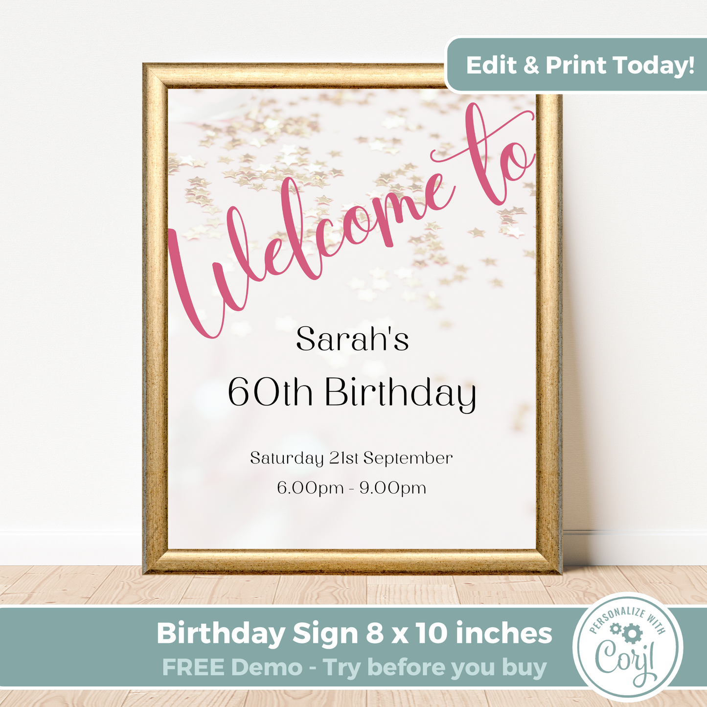 Editable Birthday Welcome Sign - Surprise Pink