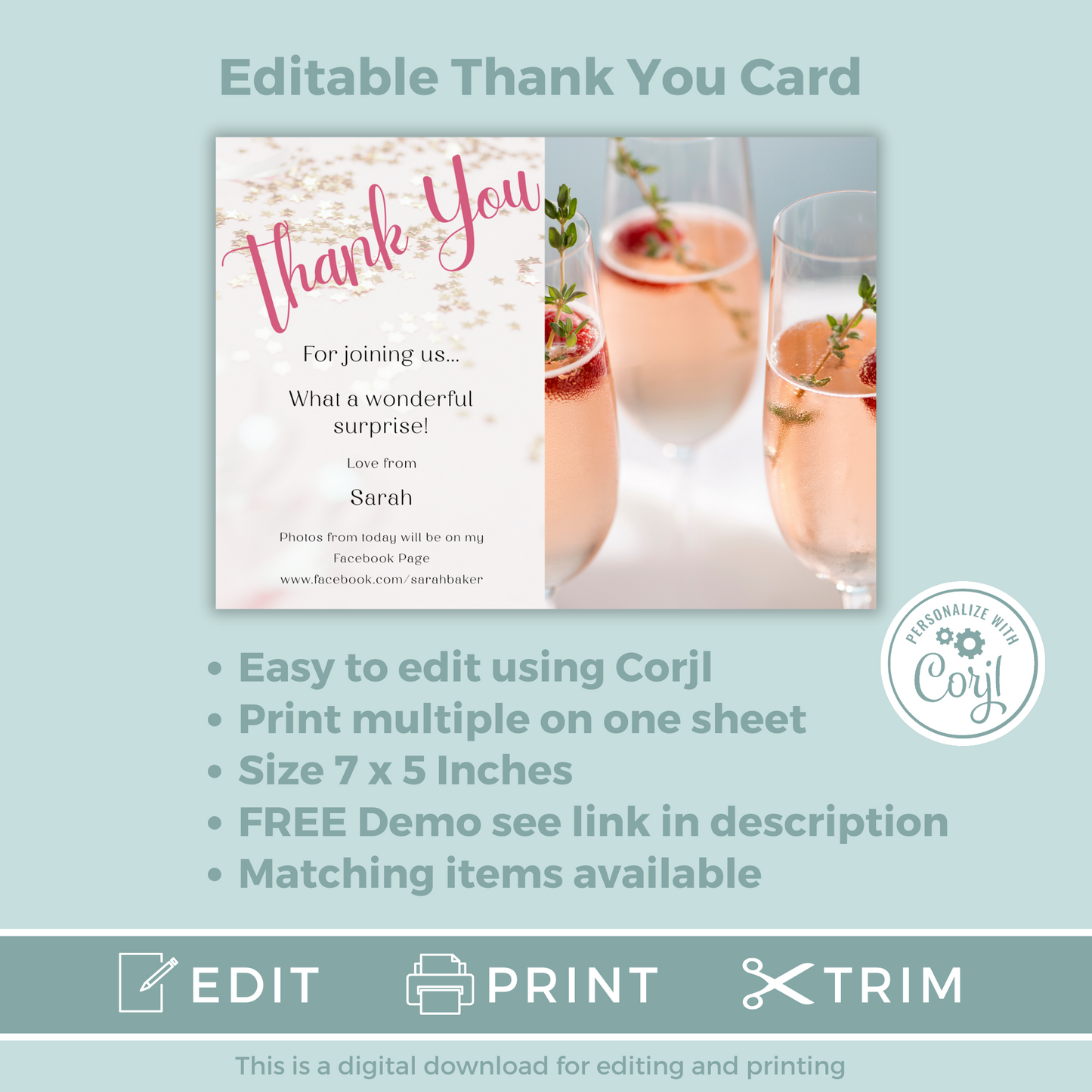 Editable Thank You Card - Surprise Pink