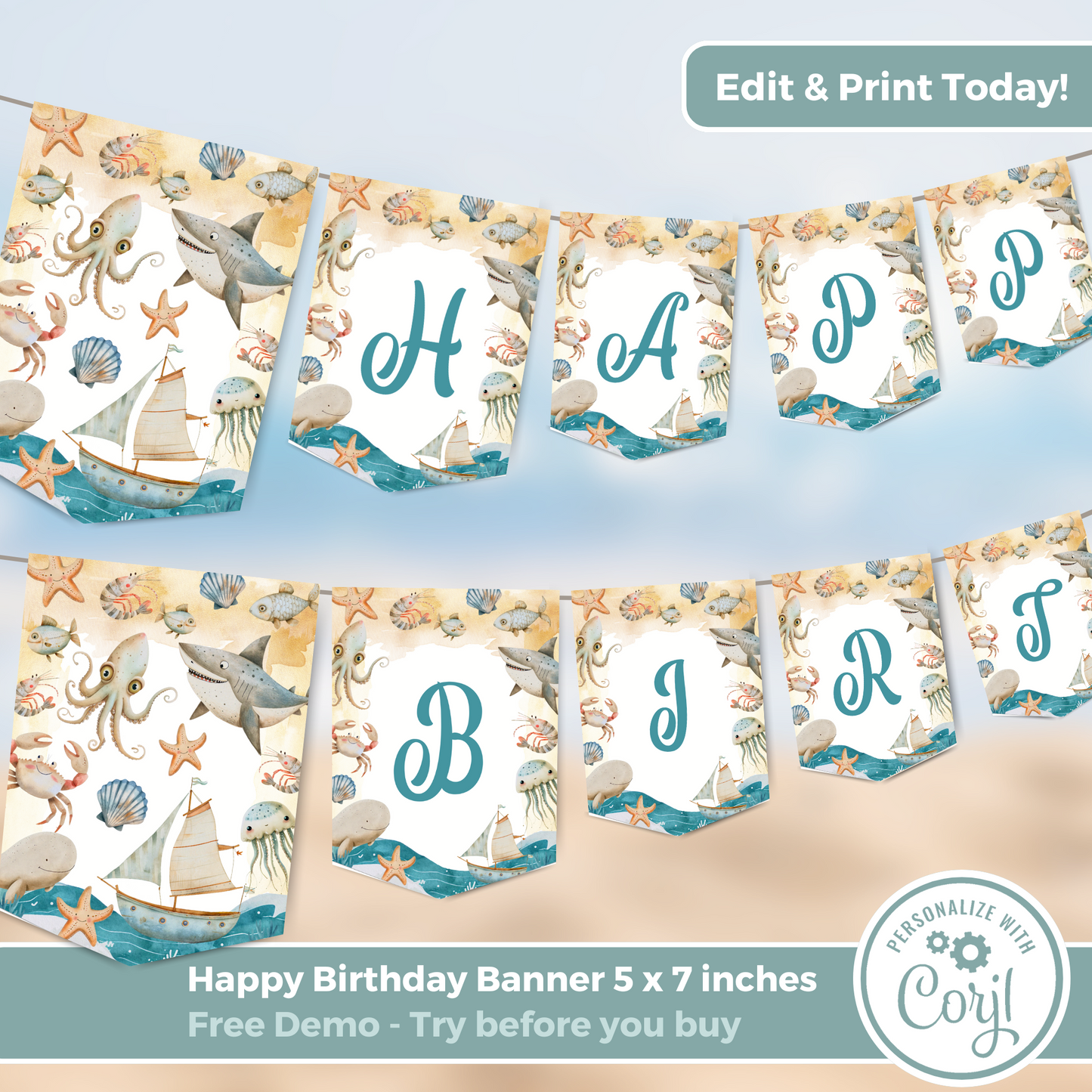 Editable Birthday Banner - Under the Sea