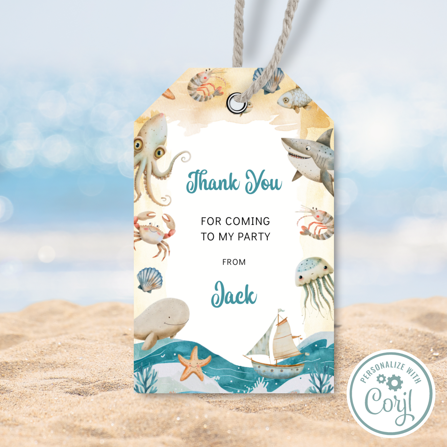 Editable Birthday Thank You Tag - Under the Sea Boy