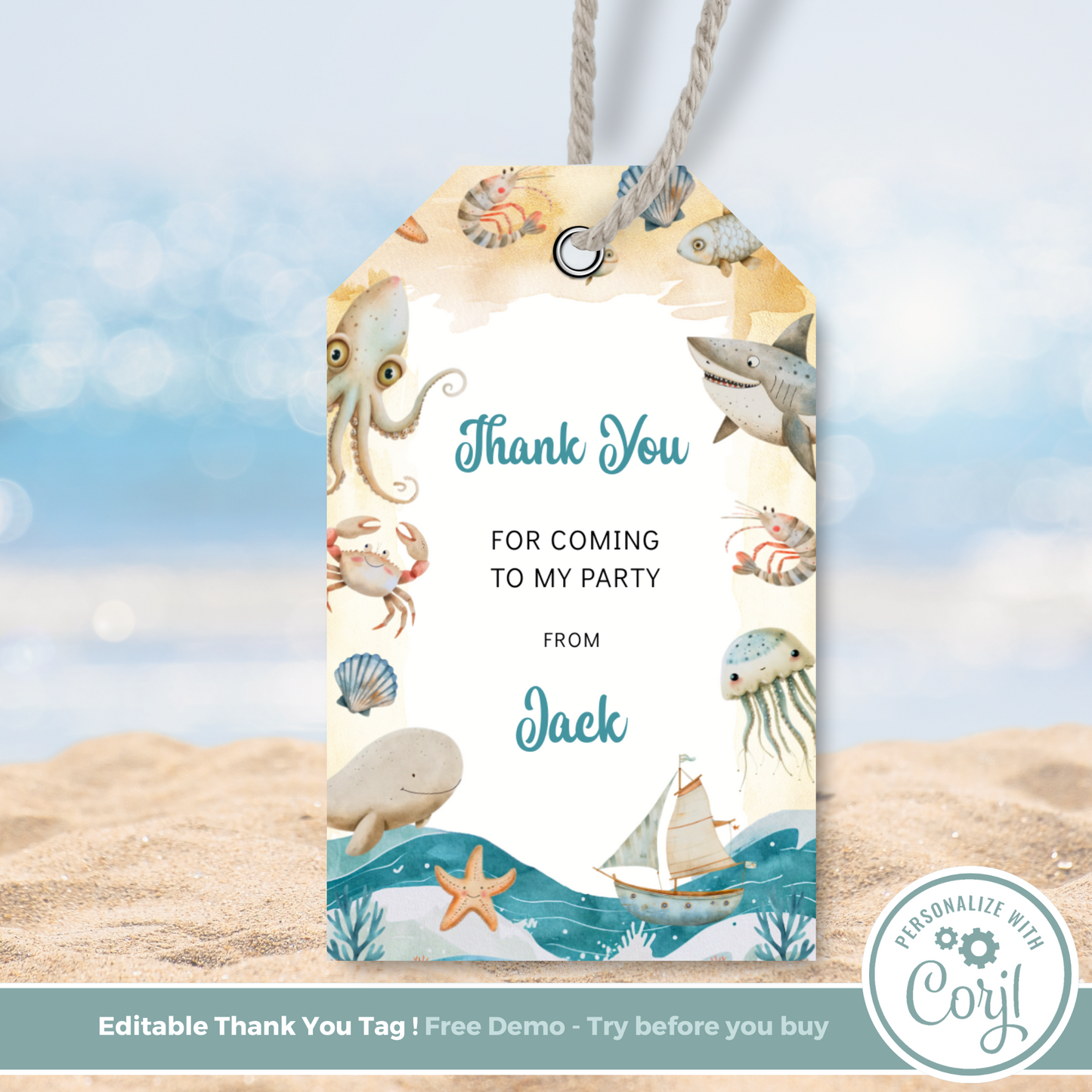 Editable Birthday Thank You Tag - Under the Sea Boy