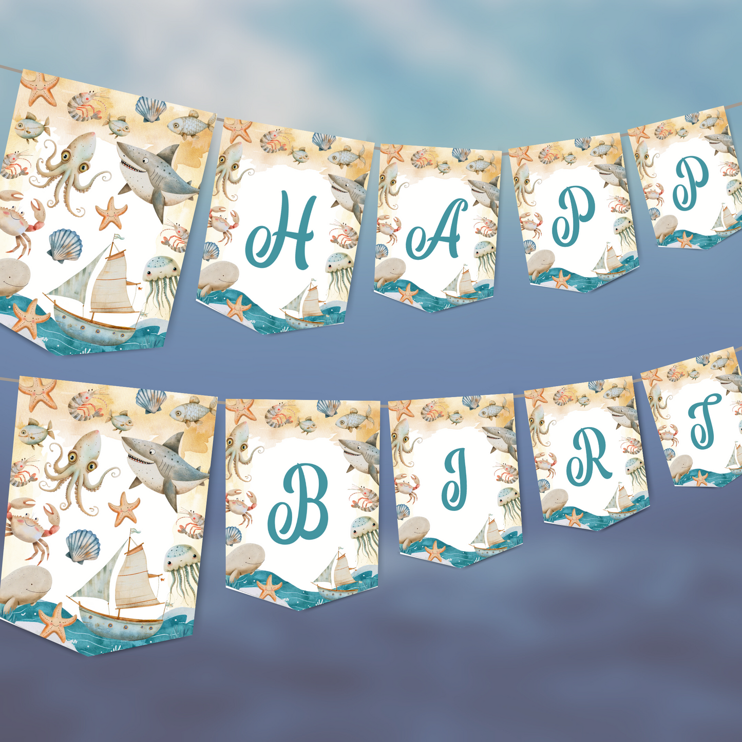 Editable Birthday Banner - Under the Sea